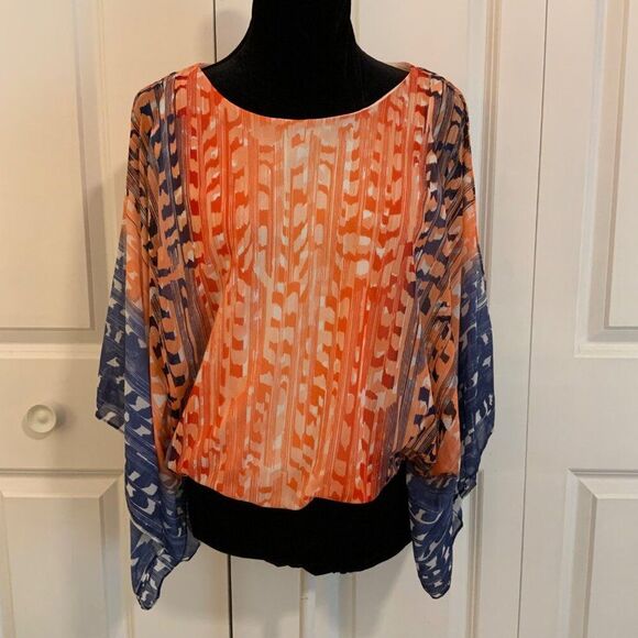 Chico’s Summery Shapes Mesh Split Sleeve Poncho Top Medium - Picture 3 of 13
